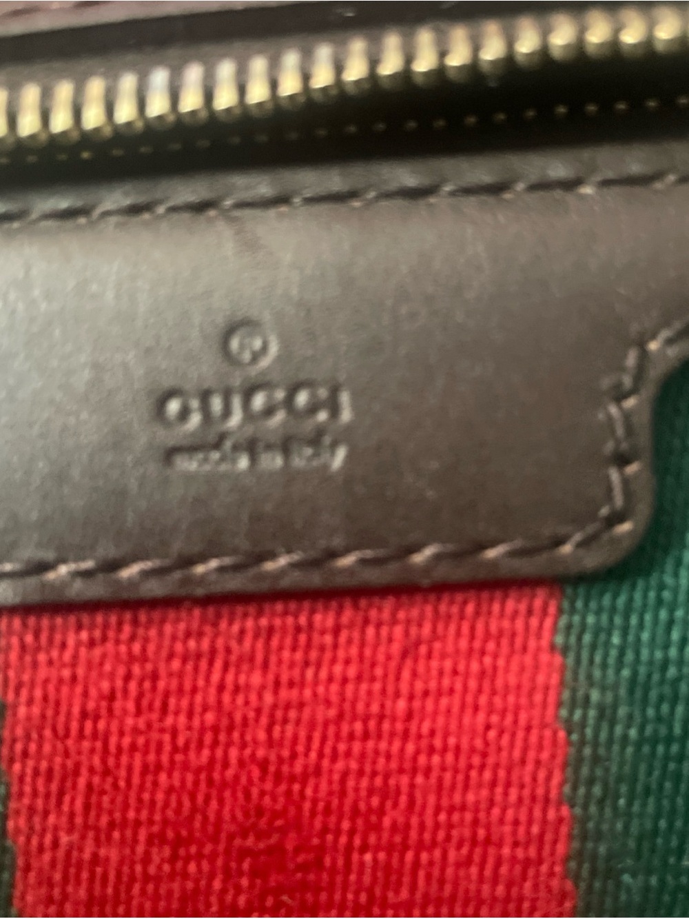 Gucci Brown Leather Trim Wallet with Red and Green Web Stripe